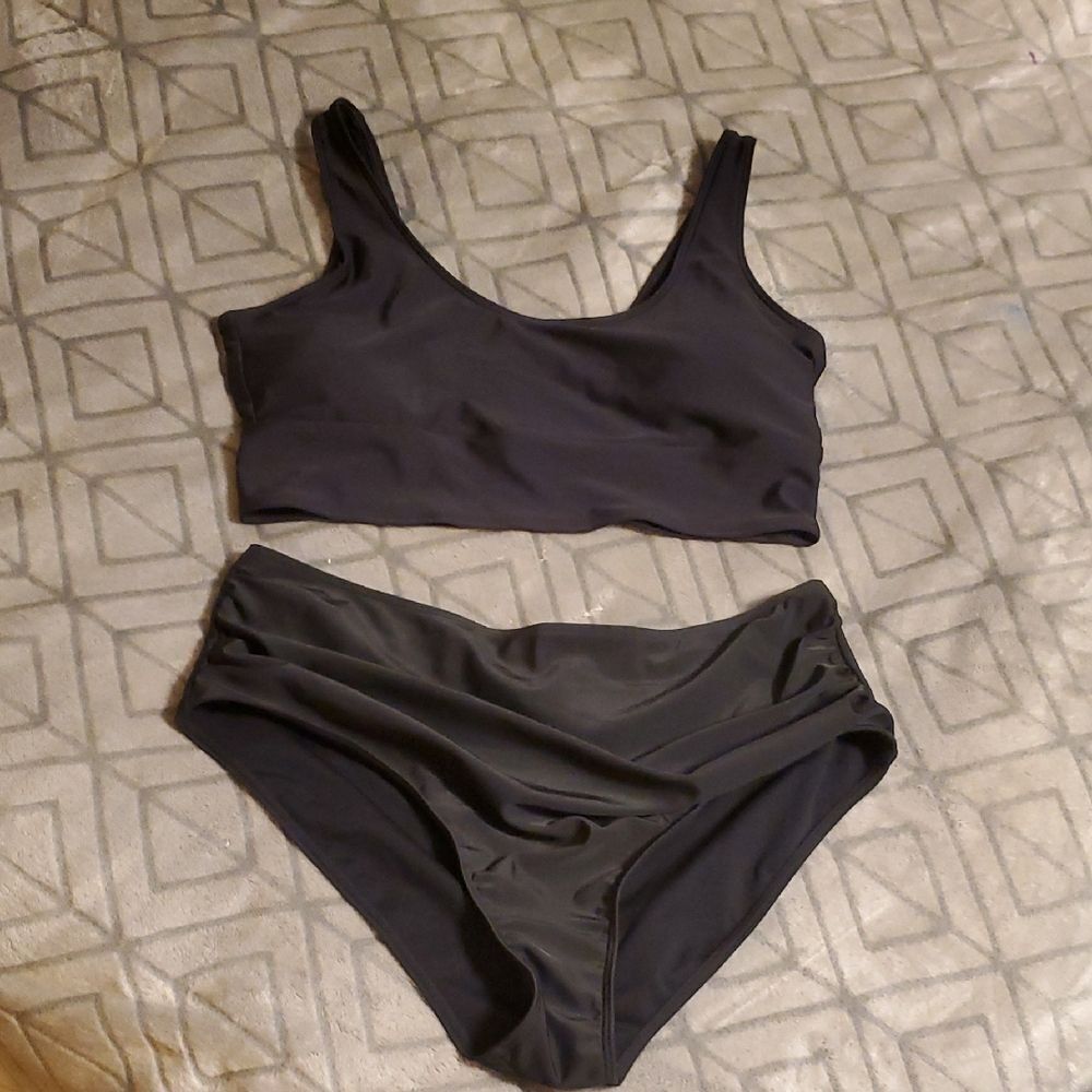 Old NAVY BLACK BIKINI Womens High Waist Swimsuits‎ Tie Dye Scoop Neck Band